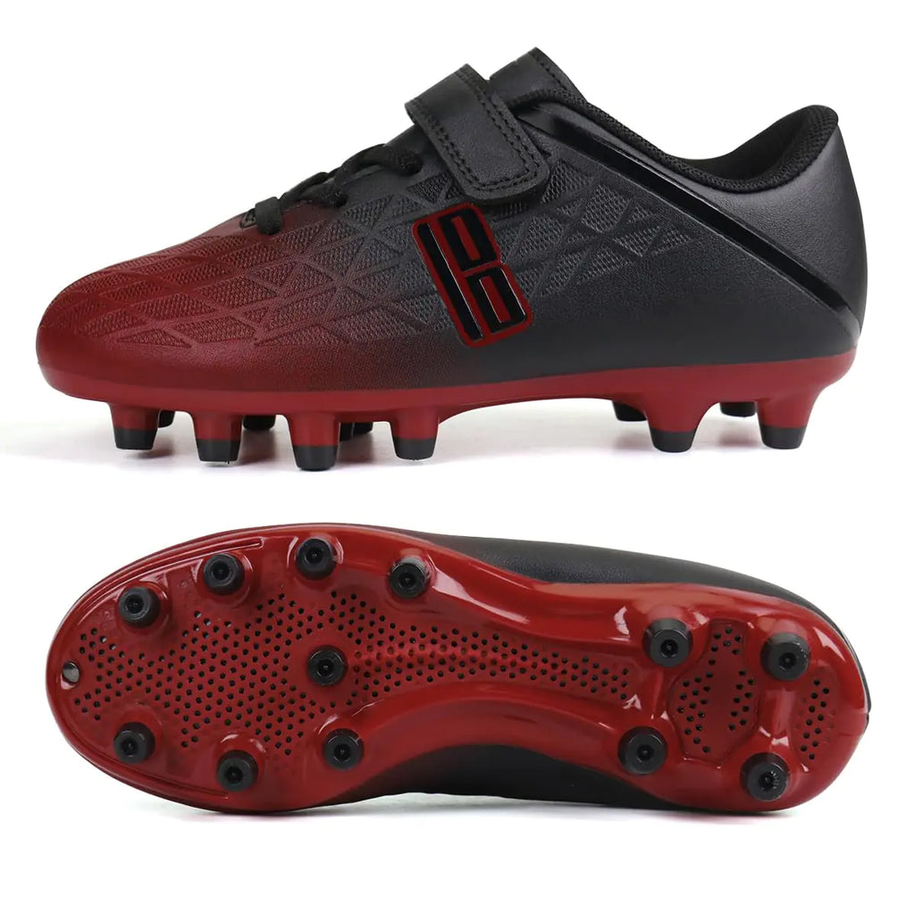 brooman Kids Firm Ground Soccer Cleats Boys Girls Athletic Outdoor Football Shoes 10 Toddler Black/Red - # BOAA71110002
