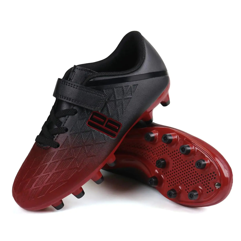 brooman Kids Firm Ground Soccer Cleats Boys Girls Athletic Outdoor Football Shoes 10 Toddler Black/Red - # BOAA71110002