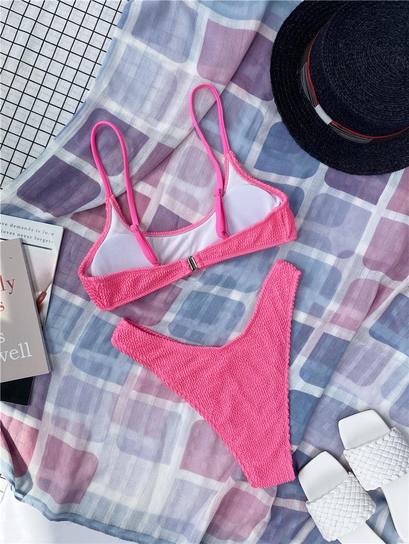 Women One-Shoulder Bikini Swimsuit Women Push Up Swimwear Women's Bathing Suit Comfortable Bikini Ribbed Two Piece Swimsuit Bikini Set Summer Bathing Suit Beach Wear Swimming Suit