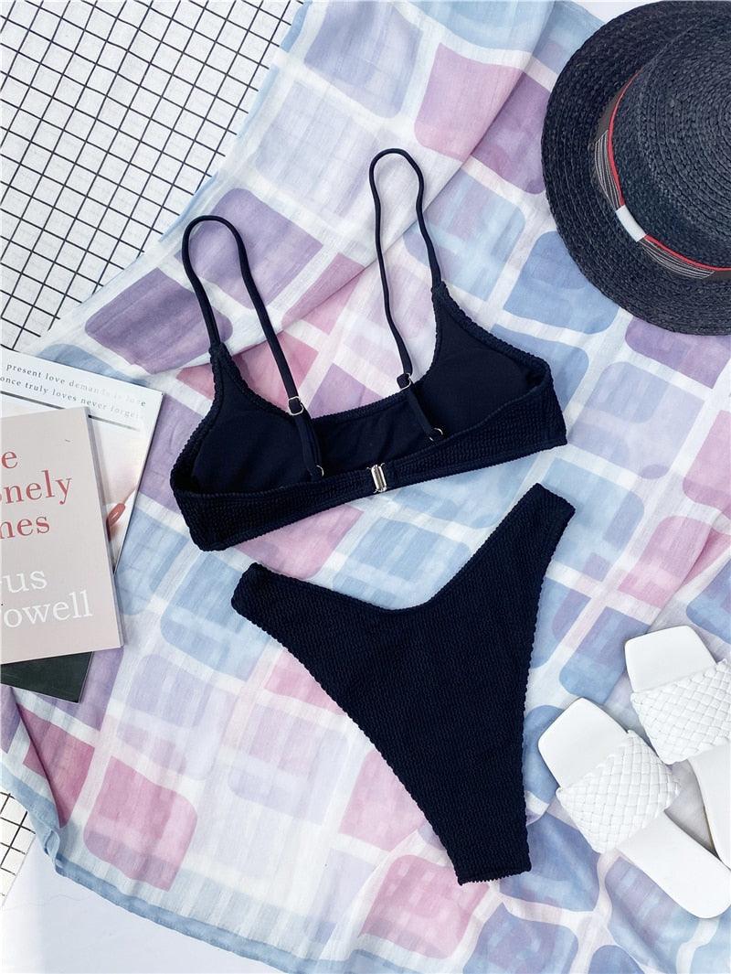 Women One-Shoulder Bikini Swimsuit Women Push Up Swimwear Women's Bathing Suit Comfortable Bikini Ribbed Two Piece Swimsuit Bikini Set Summer Bathing Suit Beach Wear Swimming Suit