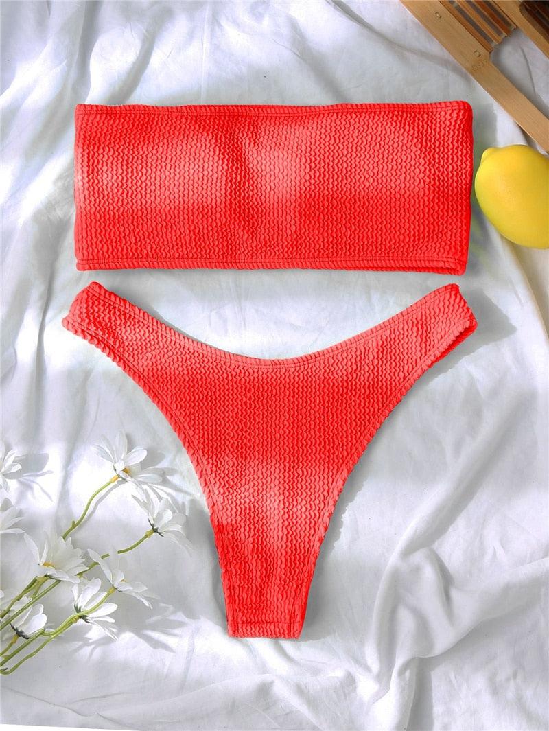 Women One-Shoulder Bikini Swimsuit Women Push Up Swimwear Women's Bathing Suit Comfortable Bikini Ribbed Two Piece Swimsuit Bikini Set Summer Bathing Suit Beach Wear Swimming Suit