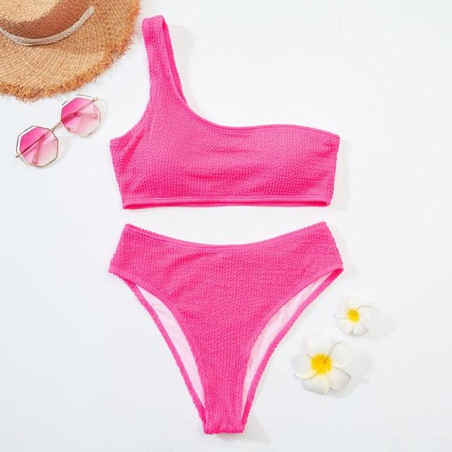 Women One-Shoulder Bikini Swimsuit Women Push Up Swimwear Women's Bathing Suit Comfortable Bikini Ribbed Two Piece Swimsuit Bikini Set Summer Bathing Suit Beach Wear Swimming Suit