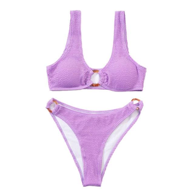 Women One-Shoulder Bikini Swimsuit Women Push Up Swimwear Women's Bathing Suit Comfortable Bikini Ribbed Two Piece Swimsuit Bikini Set Summer Bathing Suit Beach Wear Swimming Suit