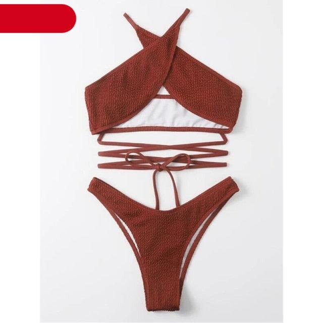 Women One-Shoulder Bikini Swimsuit Women Push Up Swimwear Women's Bathing Suit Comfortable Bikini Ribbed Two Piece Swimsuit Bikini Set Summer Bathing Suit Beach Wear Swimming Suit