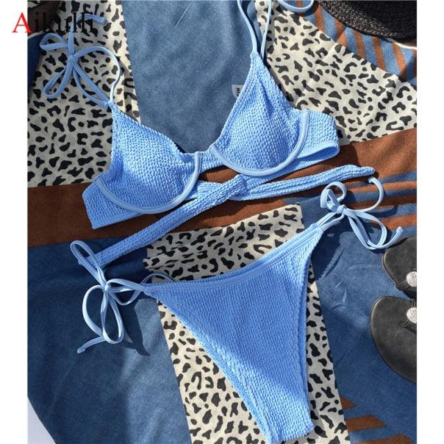 Women One-Shoulder Bikini Swimsuit Women Push Up Swimwear Women's Bathing Suit Comfortable Bikini Ribbed Two Piece Swimsuit Bikini Set Summer Bathing Suit Beach Wear Swimming Suit