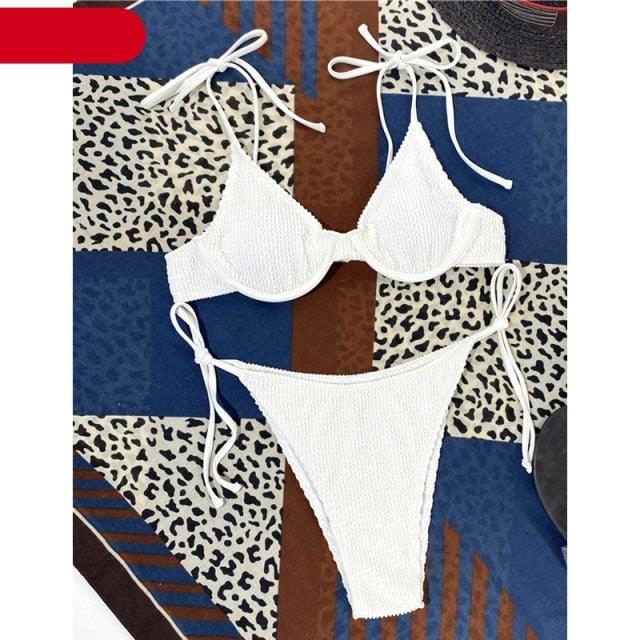 Women One-Shoulder Bikini Swimsuit Women Push Up Swimwear Women's Bathing Suit Comfortable Bikini Ribbed Two Piece Swimsuit Bikini Set Summer Bathing Suit Beach Wear Swimming Suit